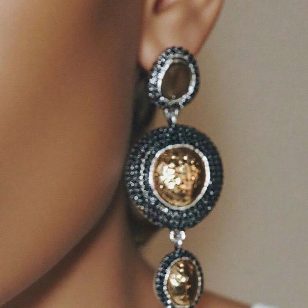 2/$30🌵 Antiqued Silver & Gold Neutral Stone Earrings Hammered Bohemian Gift NEW
